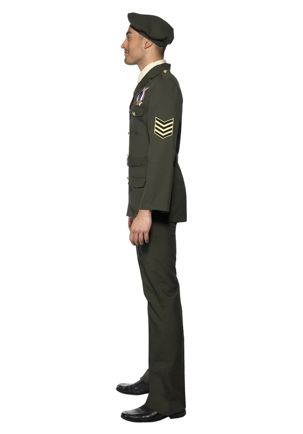 Smiffys Mens Wartime Officer Costume - Size: Medium, Green