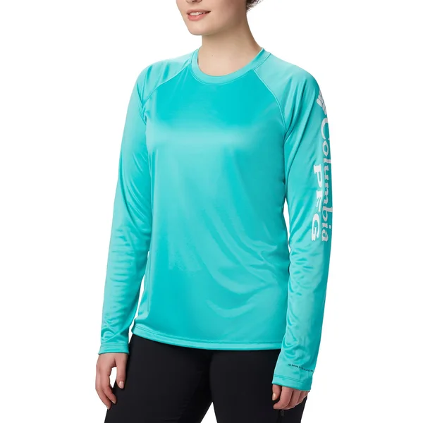 Columbia Women's PFG Tidal Tee II Long-Sleeve Shirt in Dolphin - White Size 2x