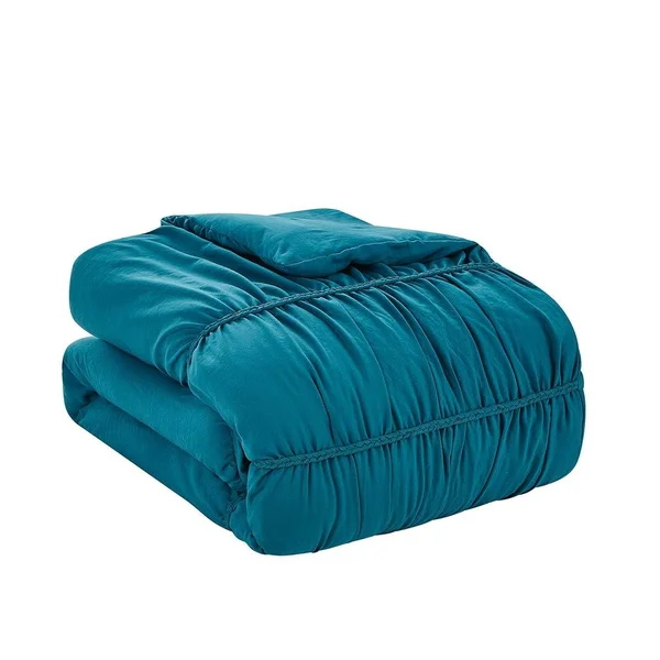 Cedar Court Garment Washed Smocked Stripe Cable Braid Blue, 4 Piece Comforter Set-King