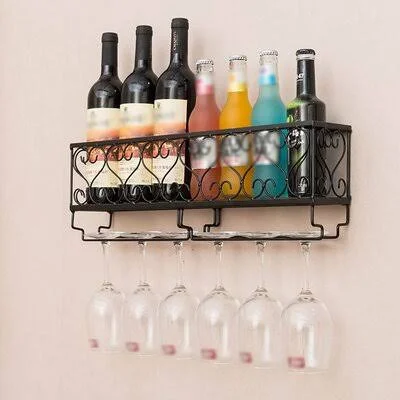 6 Bottle Wall Mounted Wine Bottle & Glass Rack insma Finish: Black