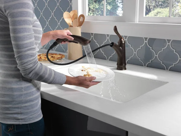 Delta Linden Single Handle Pull-Out Kitchen Faucet (Recertified), Bronze, 4353-RB-DST