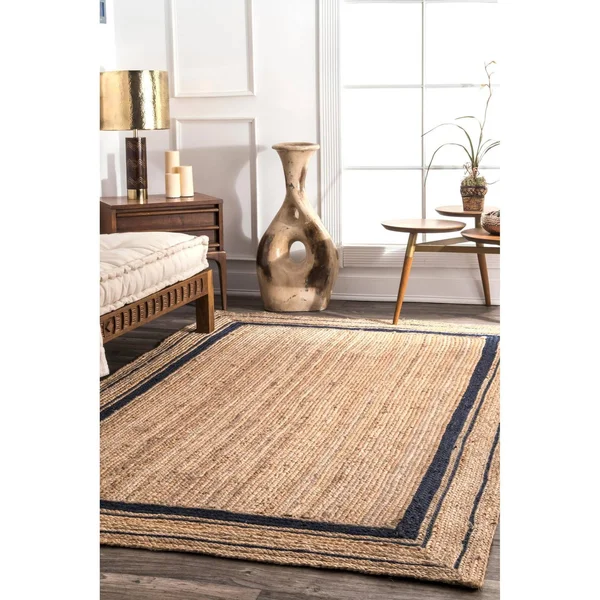 nuLOOM Rikki Braided Border Jute Navy 10 ft. x 14 ft. Area Rug - Blue