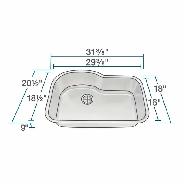 Mr Direct 346 Offset Single Bowl Stainless Steel Sink