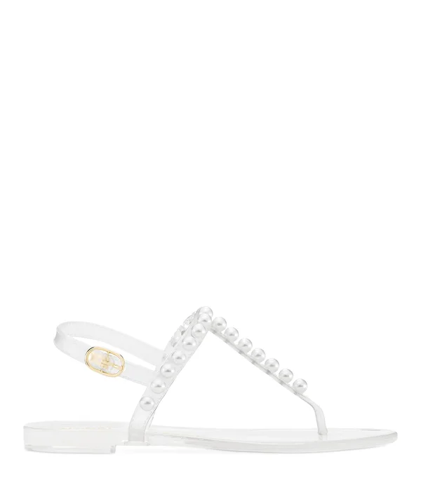 Stuart Weitzman Goldie Jelly Flat Sandals - CLEAR. Shine Rubber, Size: 4 Medium