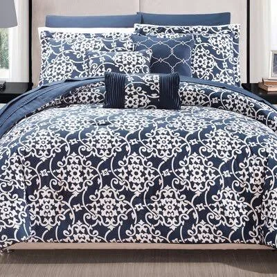 Brantleyville Reversible Comforter Set Wrought Studio Size: King Comforter + 9 Additional Pieces, Color: Navy