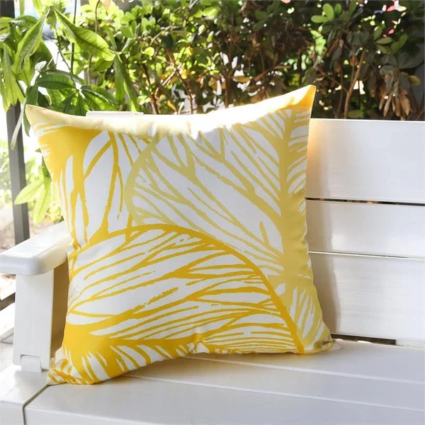 Homey Cozy 20x22 Fabric Outdoor Classic Leaves Throw Pillow in Yellow (Set of 2)
