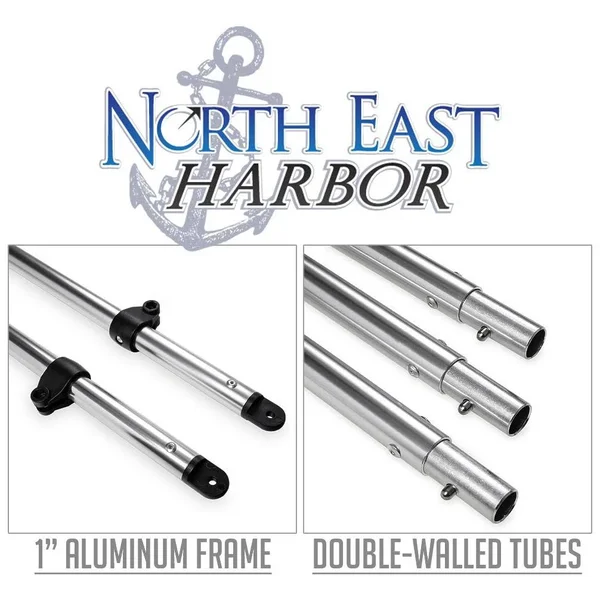 North East Harbor 4 Bow Boat Bimini Top Cover Gray with Rear Support Poles and Zippered Boot Fits 67 inch-72 inch Width Beam V-H