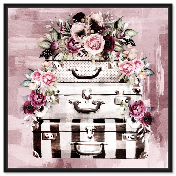 Oliver Gal 'Flowers in My Suitcase Fall' Floral and Botanical Wall Art Framed Canvas Print Florals - Pink, White - 12 x 12 - Gol