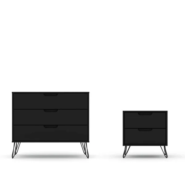 Luxor Intrepid 5-Drawer Black Mid-Century Modern Dresser and Nightstand (Set of 2)