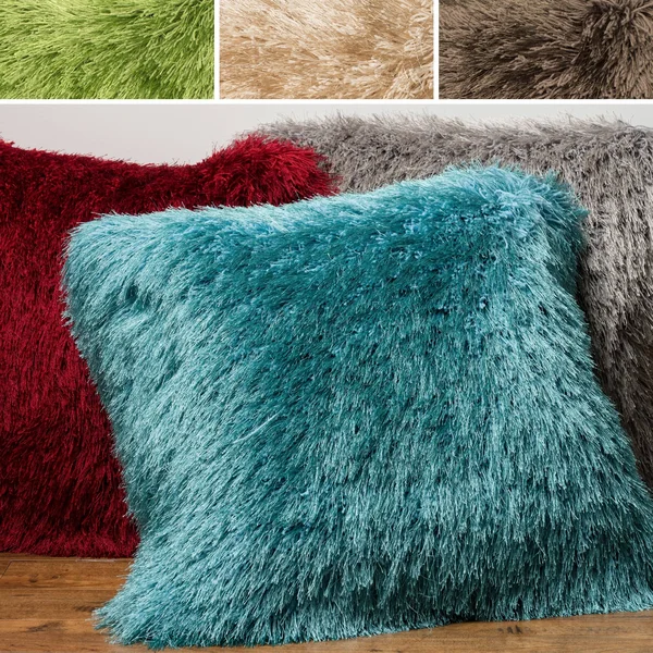 Luxe Solid Shag 22-inch Throw Pillow or Pillow Cover Brown Feather