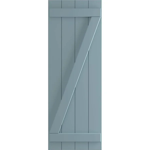Ekena Millwork 21-1/2x22 x 38x22 True Fit PVC Four Board Joined Board and Batten Shutters w/Z-Bar, Peaceful Blue (Per Pair)