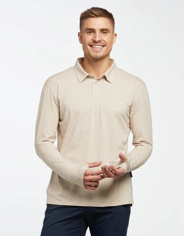 Sun Protective Long Sleeve Polo Shirt for Men UPF50+, UV Protection Navy