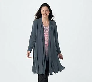 Every Day by Susan Graver Regular Liquid KnitDuster Cardigan - Size X-Small, Iron Grey