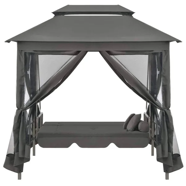 vidaXL Outdoor Convertible Swing Bench with Canopy Anthracite 86.6x22x63x22x94.5x22 Steel - 45073
