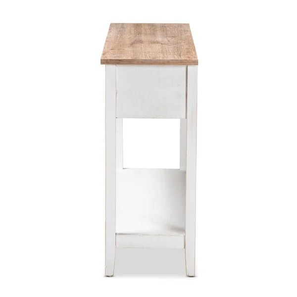 Baxton Studio Benedict Traditional Farmhouse and Rustic Two-Tone White and Oak Brown Finished Wood 3-Drawer Console Table
