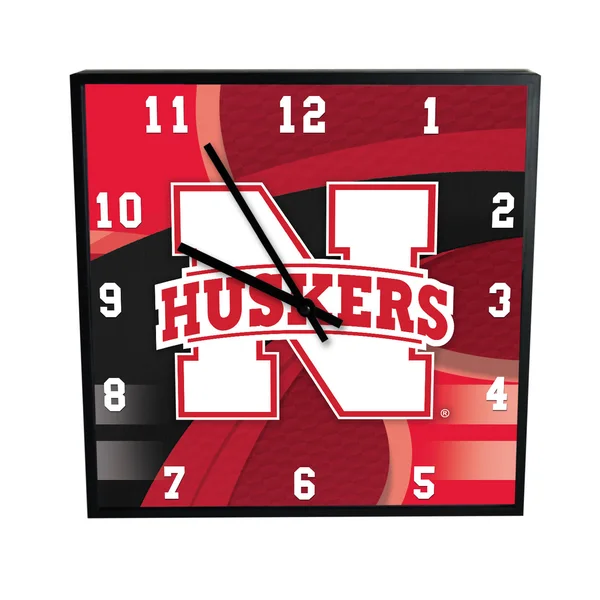 Nebraska Cornhuskers Carbon Fiber Square Clock