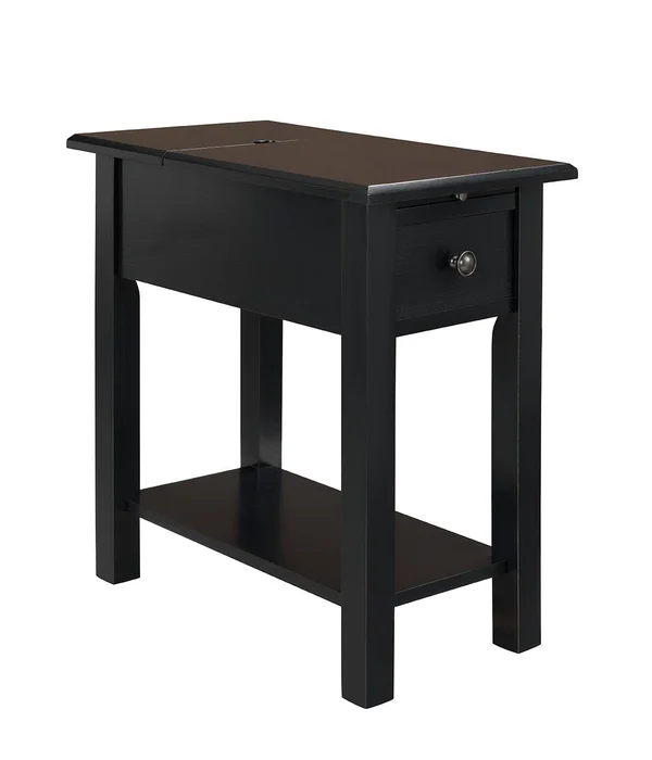 One Source Living Sutton Side Table with Charging Station in Black