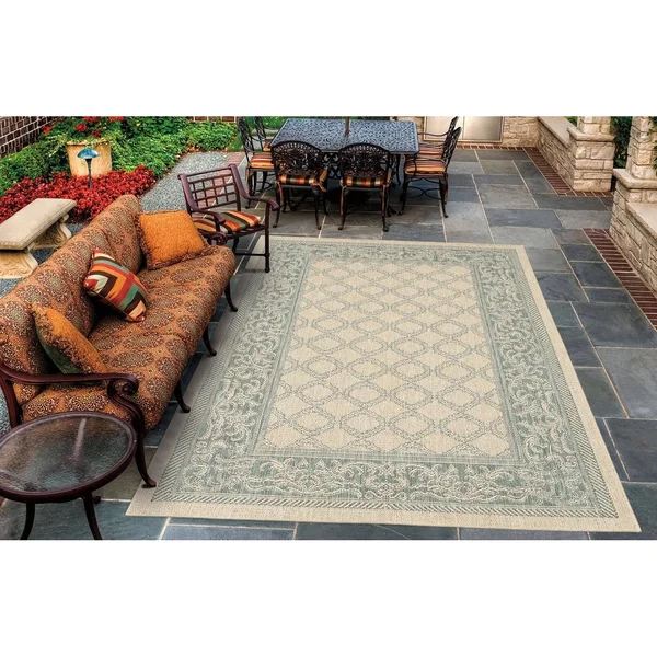 Couristan 5&10x22 x 9&2x22 Green/Natural Recife Garden Lattice Area Rug