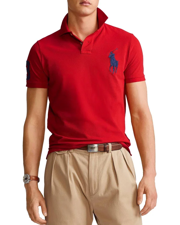 Polo Ralph Lauren Men's Big Pony Custom Slim Fit Mesh Polo - Red
