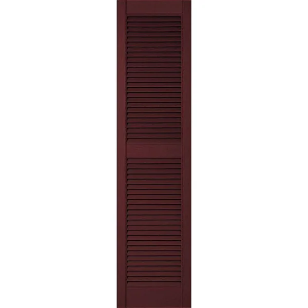 12 inchw x 54 inchh Lifetime Vinyl - Custom Straight Top Center Mullion, Open Louver Shutters, Bordeaux