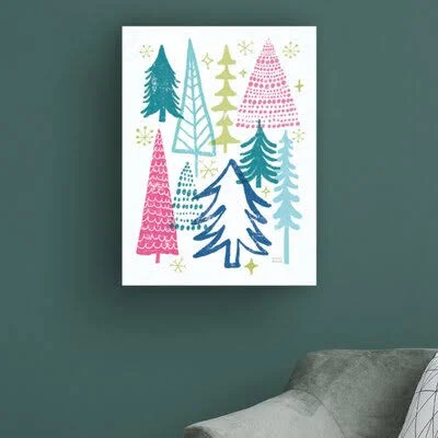 Michael Mullan &Merry Christmastime Trees Bright& Canvas Art The Holiday Aisle Size: 32x22 H x 24x22 W x 2x22 D