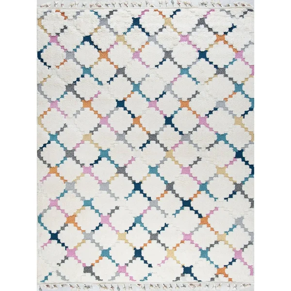 Alise Rugs Wilbury Shag Contemporary Geometric Area Rug - Cream/Multi-Color - 5'3'' x 7'3''