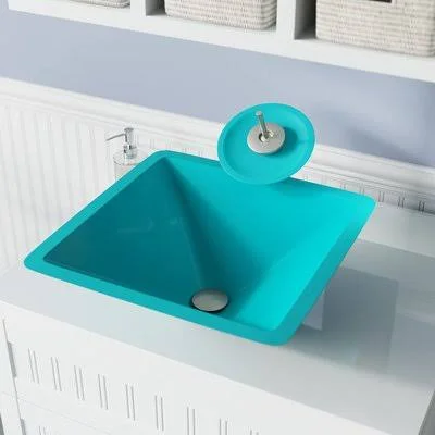 Mr Direct 603-TQ-WF-BN Turquoise Brushed Nickel Bathroom Waterfall Faucet Ensemble