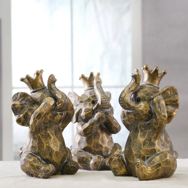 Sagebrook Home 14783 Resin Hear No - See No Speakno Elephants, Gold (Set of 3)