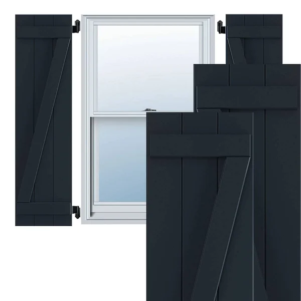 Ekena Millwork TFP102BBF16X078OB 16 1/8x22W x 78x22H True Fit PVC Three Board Joined Board-n-Batten Shutters w/Z-Bar, Starless N