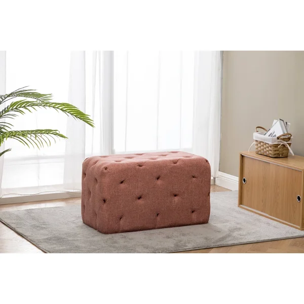 WOVENBYRD 32x22 Rectangle Pintucked Ottoman - Pink