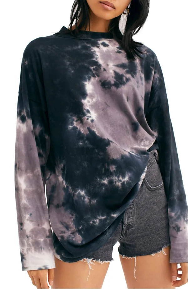 Free People Be Free Tie Dye Tee Charcoal Combo, M