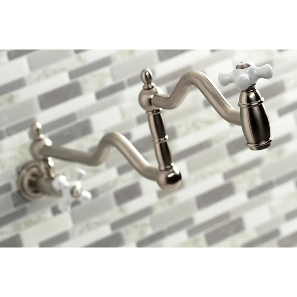 Kingston Brass KS2108PX Heritage Wall Mount Pot Filler Brushed Nickel