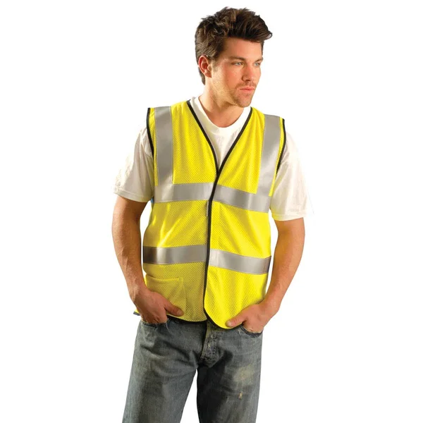Occunomix LUX-SSFGCFR Premium Flame Resistant Dual Stripe Mesh Vest-Yellow/Lime-Medium