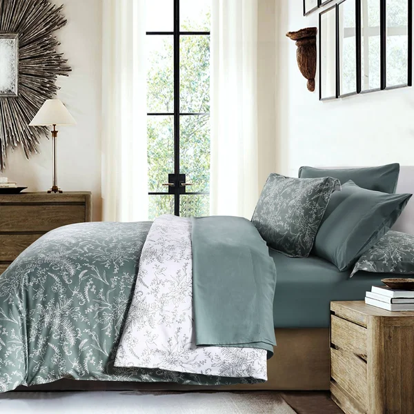 Southshore Fine Linens Winter Brush Reversible Down Alternative Comforter and Sham Set - Muted Teal - Full - Queen