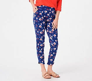 Denim & Co. Active Printed French Terry CropPants w/Pockets - Size X-Small, Bright Navy