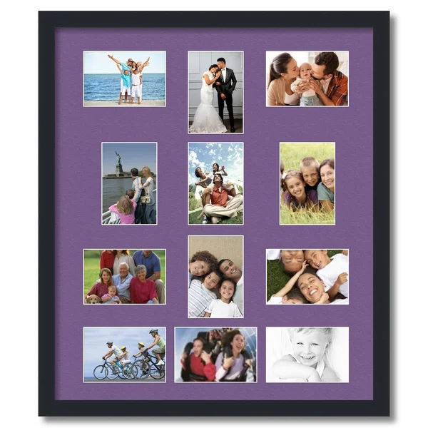 Collage Picture Frame - Satin Black Frame with 12 openings for 4x6 Photos with Purple Grape Mat. D3926FQ463, ArtToFrames