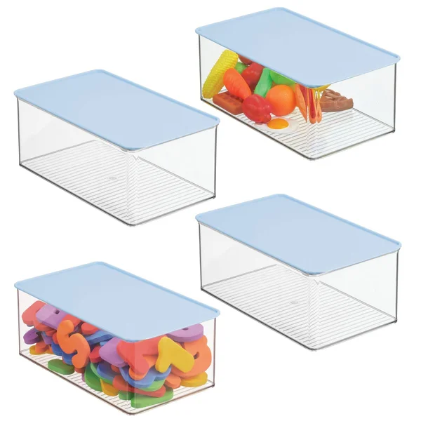 mDesign Playroom Stackable Plastic Storage Box with Lid for Organizing Baby/Child's/Kids Toys - Action Figures, Crayons, Markers