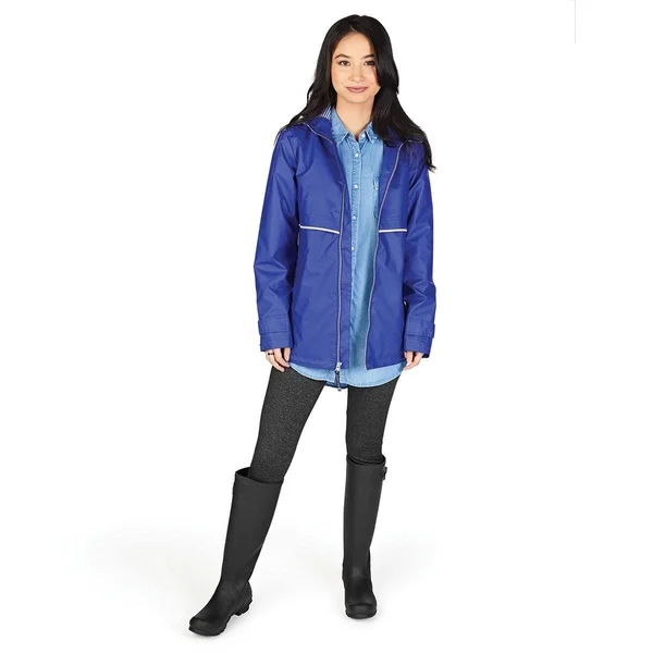 Charles River Women's New Englander Rain Jacket with Printed Lining in Royal/Stripe S - 5996, Size: Small, Blue