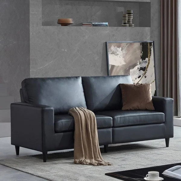 3-Seater PU Leather Couchu0026Sofa with Wood Frame and Durable Legs - Black