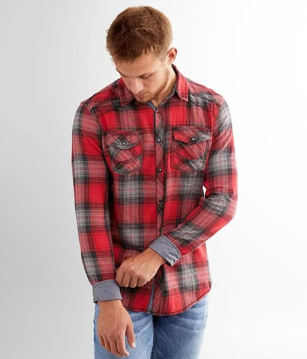 Bke Plaid Athletic Shirt - Red Small, Men's