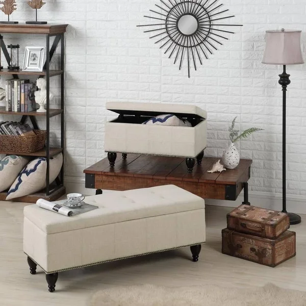 Copper Grove Bunlap Upholstered Storage Bench - Beige - 17x22x44x22x17x22