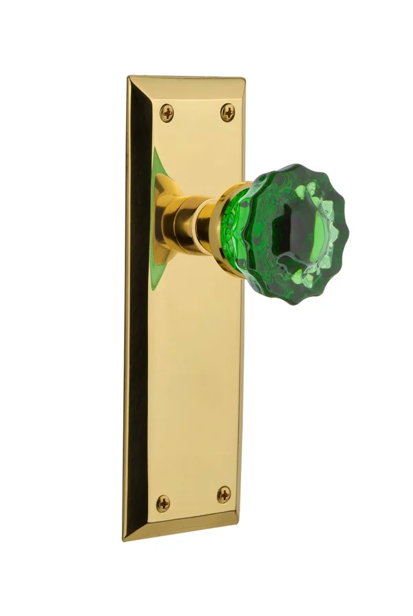 Nostalgic Warehouse - Single Dummy - New York Plate Crystal Emerald Glass Door Knob in unlaquered Brass - 722466