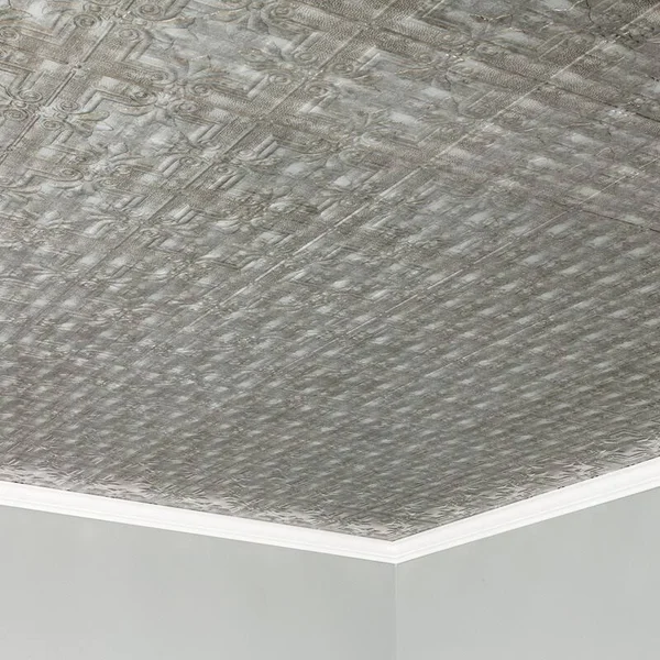 Fasade Regalia Decorative Vinyl 2ft x 4ft Glue Up Ceiling Tile in Crosshatch Silver (5 Pack)