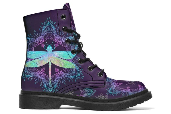 Dragonfly Mandala Boots - Purple and Blue Boots, YesWeVibe Men's Boots, Black Sole, US 13, EU48
