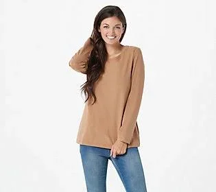 Susan Graver Modern Essentials Cool Cotton Long -Sleeve Top - Size XX-Small, Riverstone