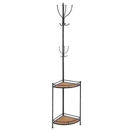 Corner Metal and Wood Coat Rack - Black