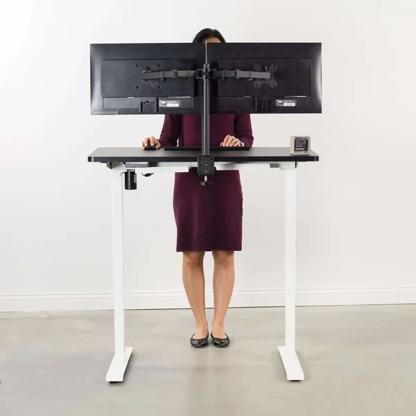 Vivo Electric 43” x 24” Stand Up Desk Workstation, Black Table Top, White Frame