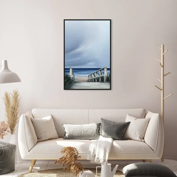 Oliver Gal 'Clouds on Vacation' Nautical and Coastal Wall Art Framed Canvas Print Coastal - White, Brown - 20 x 30 - Black