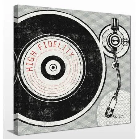 Ivy Bronx 'Vintage Analog Record Player' Graphic Art Print on Canvas, Gray