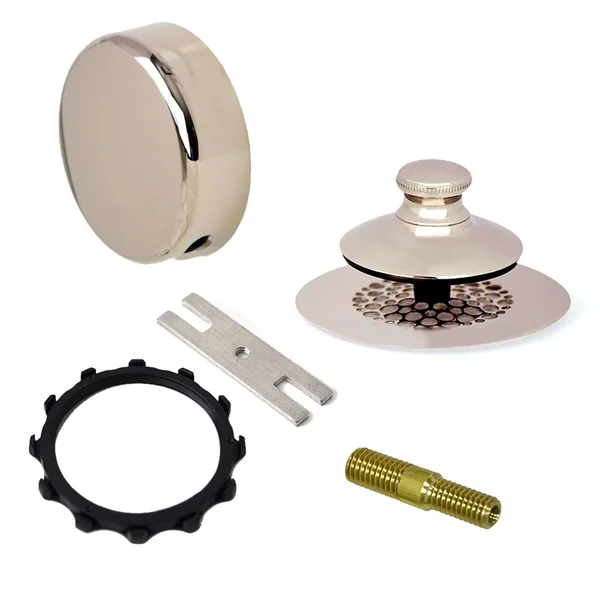 Watco Universal Nufit Push Pull Bathtub Stopper with Grid Strainer, Innovator Overflow and Silicone, Brushed Nickel, Brushed Nic
